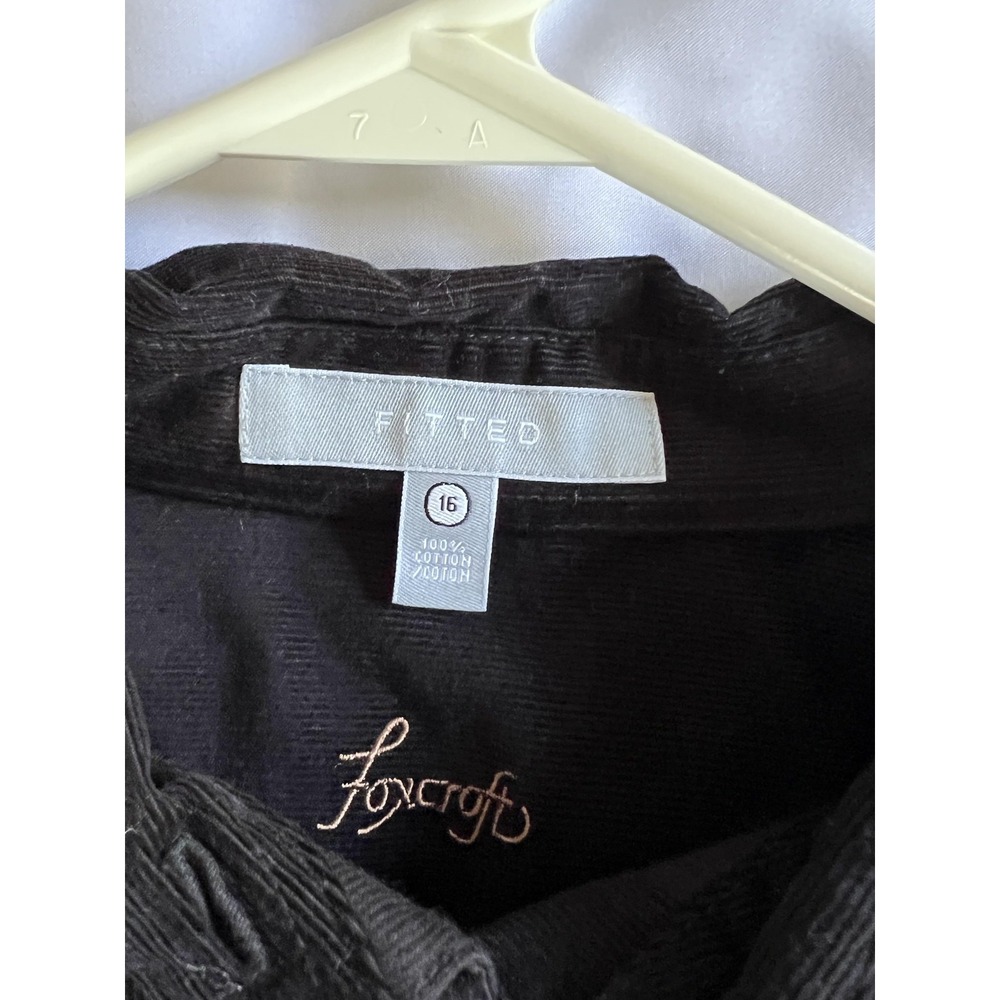 Foxcroft Shirt Womens 16 Black Fitted Corduroy Button Front Contrast Cuff Blouse - Picture 8 of 14